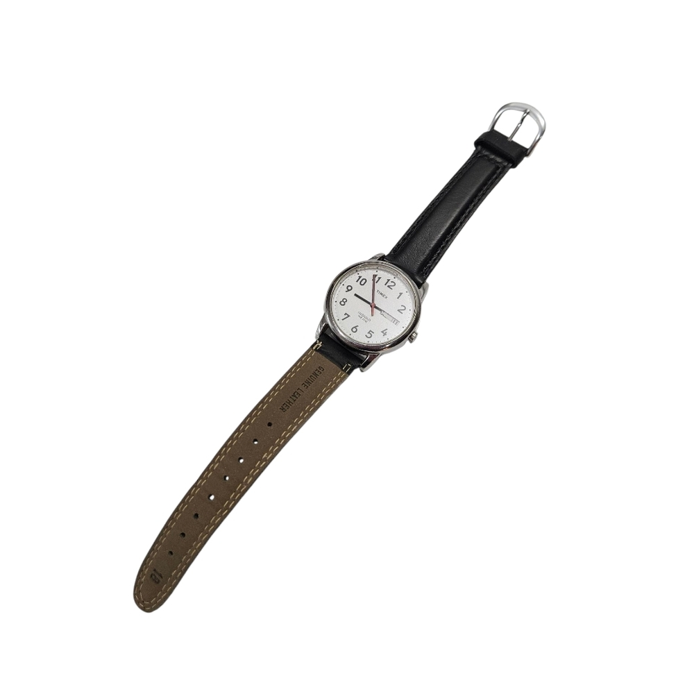 Timex Indiglo Easy Reader Watch – White Dial – Black Leather Strap